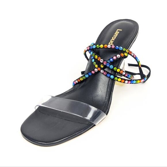 NWOT Larroudé Disco Gloria Rainbow Embellished Wrap Sandals Size 7 - Picture 2 of 12